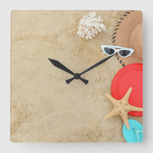 Beach time square wall clock