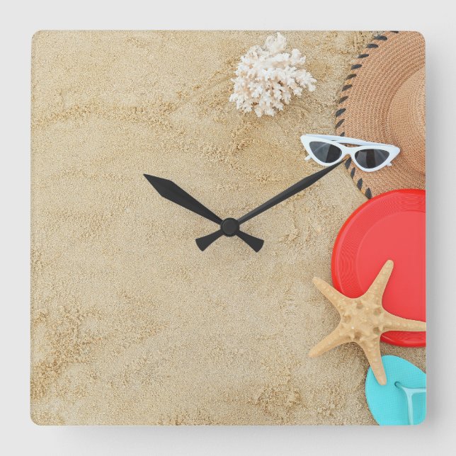 Beach time square wall clock (Front)