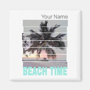 Beach Time Vintage Pier Palm Tree Sunset Souvenir Magnet