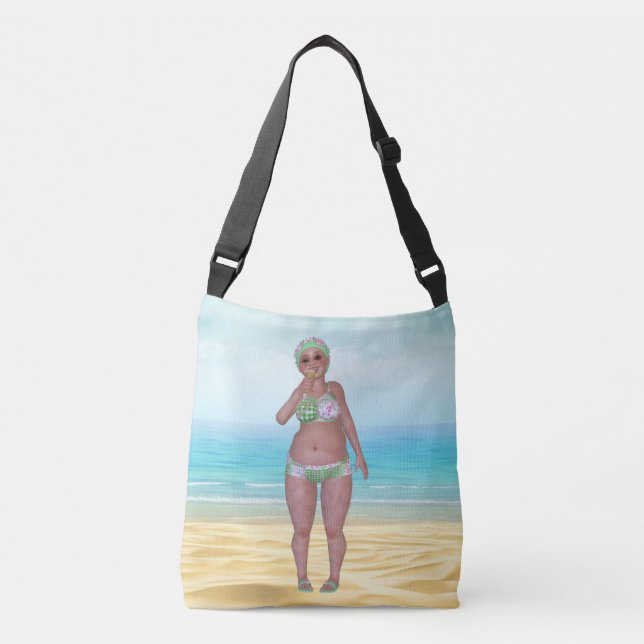 Beach Tote Bag with Funny Bathing Beauty (Front)