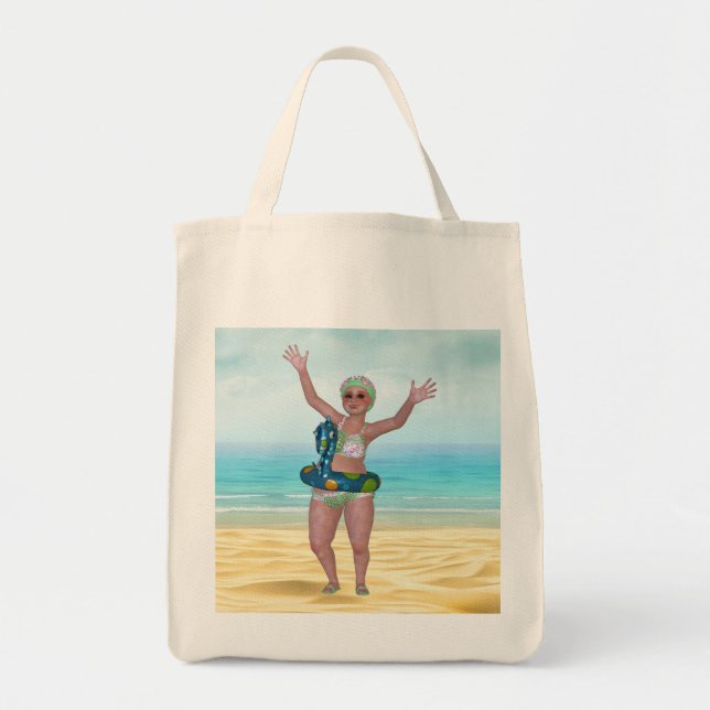 Beach Tote Bag with Funny Bathing Beauty (Front)
