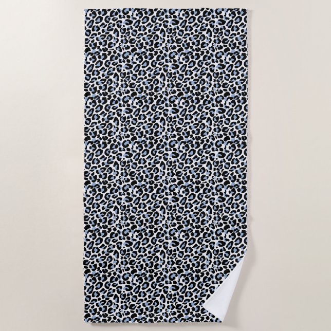 Beach Towel-Blue Leopard Print Beach Towel (Front)