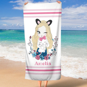 Beach Towel for Girls   Cute Floral Custom Name 