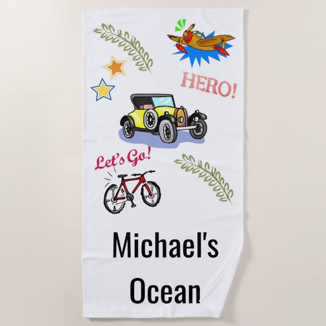 Beach Towel Hero Bicycle Car Aeroplane  (Front)