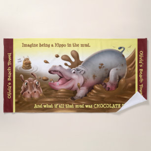 Beach towel Muddy Hippos. Brown edge