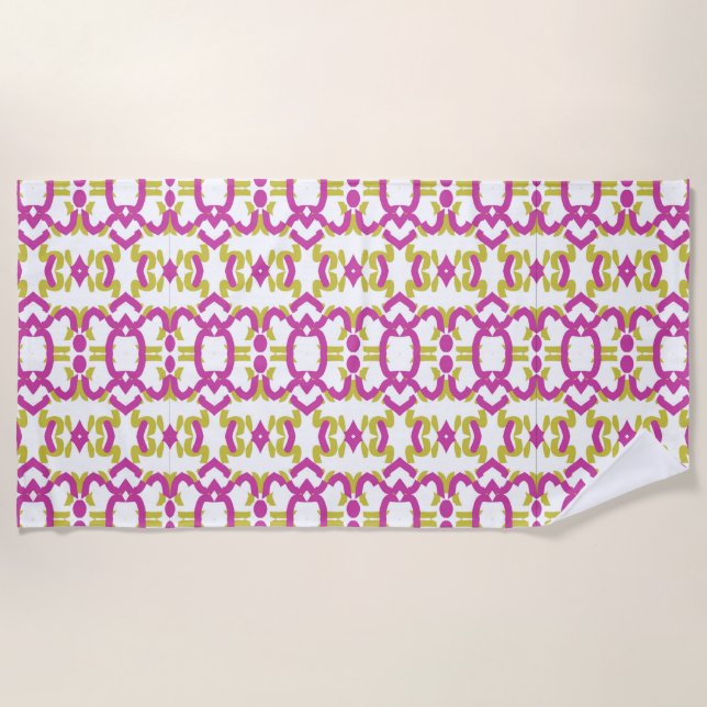 Beach Towel, Multicolor classic fabric pattern Bea Towel (Front)
