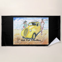 Beach Towel of 1937 Fiat Topolino (on black field)