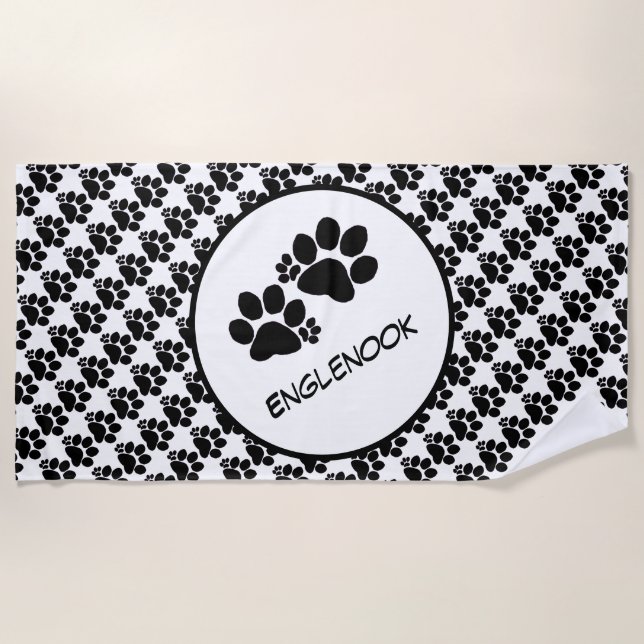 Beach Towel - Polydactyl Paw Prints and Pet Name (Front)