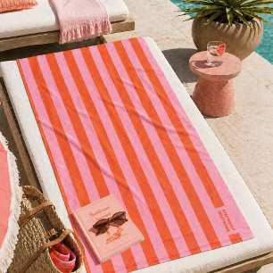 Beach Towel   Preppy Bold Stripe Coral Pink