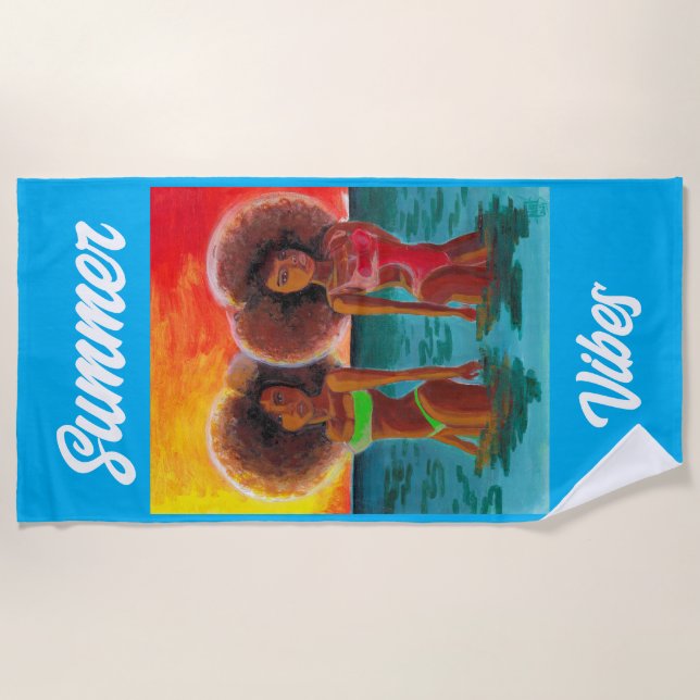 BEACH TOWEL RETRO BEACH GIRLS SUNSET (Front)