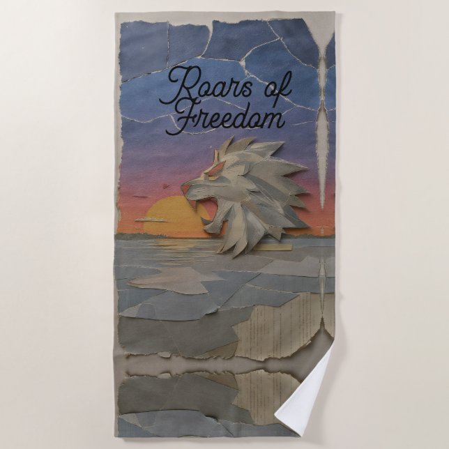 Beach Towel – Roaring Sunset Lion (Front)