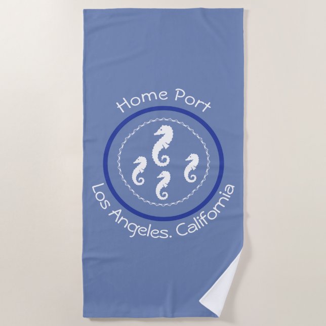 Beach Towel - Sea Horses and Home Port (Front)