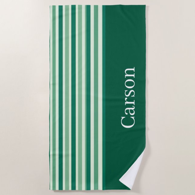 Beach Towel Spring Green & White Stripe (Front)