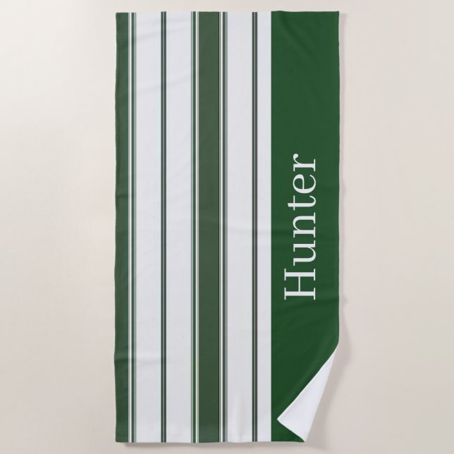Beach Towel Spring Hunter Green & White Stripe (Front)