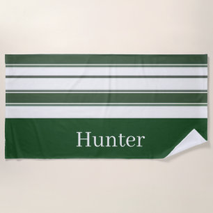 Beach Towel Spring Hunter Green & White Stripe