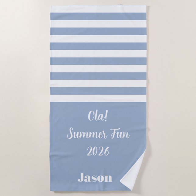 Beach Towel Spring Pastel Blue & White Stripe (Front)