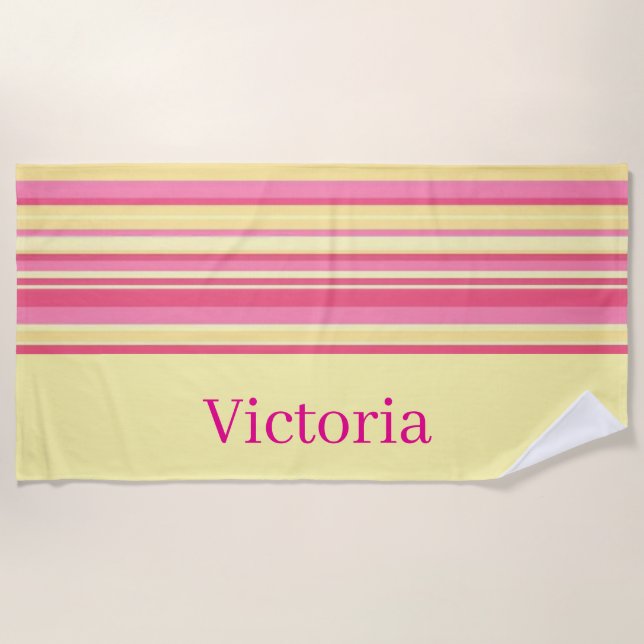 Beach Towel Spring Pink & Yellow Stripe (Front)