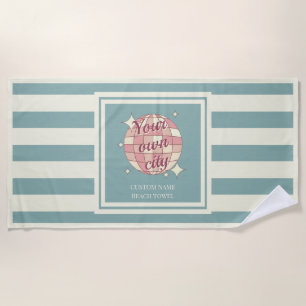 Beach Towel teal beige personalizable city name