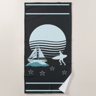 Beach Towel with seal Boat Beach scenery   