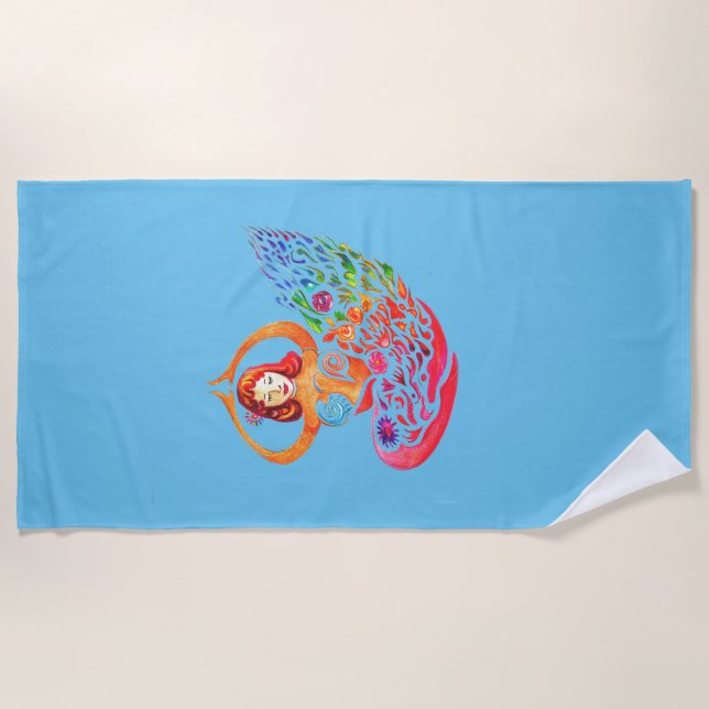 Beach Towel Yoga Meditation Rainbow Woman Silouete (Front)