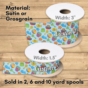 Beach Toys Icons Pattern Satin Ribbon