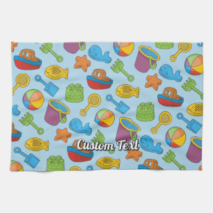 Beach Toys Icons Pattern Tea Towel