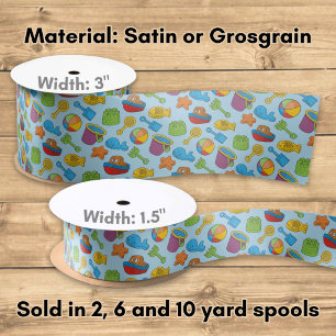 Beach Toys Icons Satin Ribbon