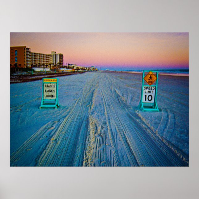 Beach Traffic Signs on Daytona Beach at Dawn (Front)