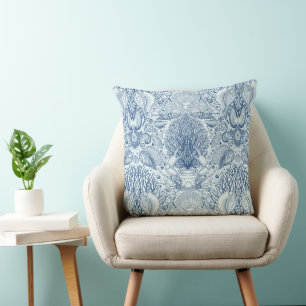 Beach treasures in blue cushion