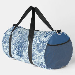 Beach treasures in blue duffle bag