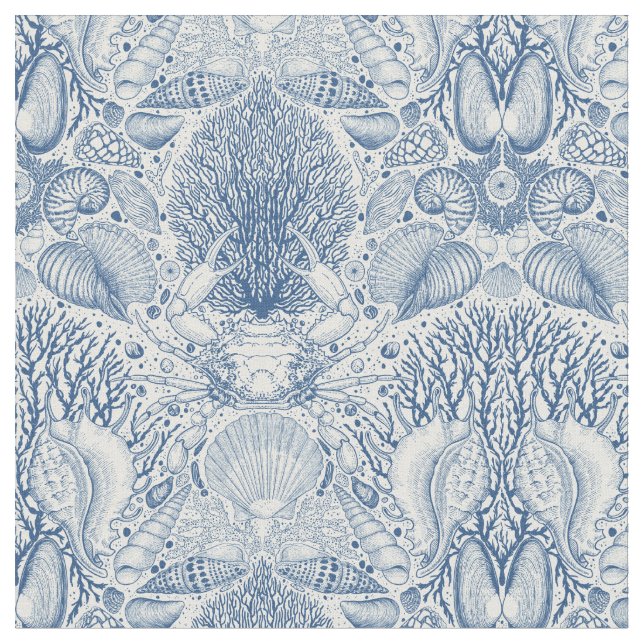 Beach treasures in blue fabric (Close Up)