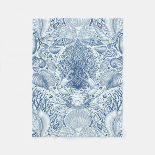 Beach treasures in blue fleece blanket
