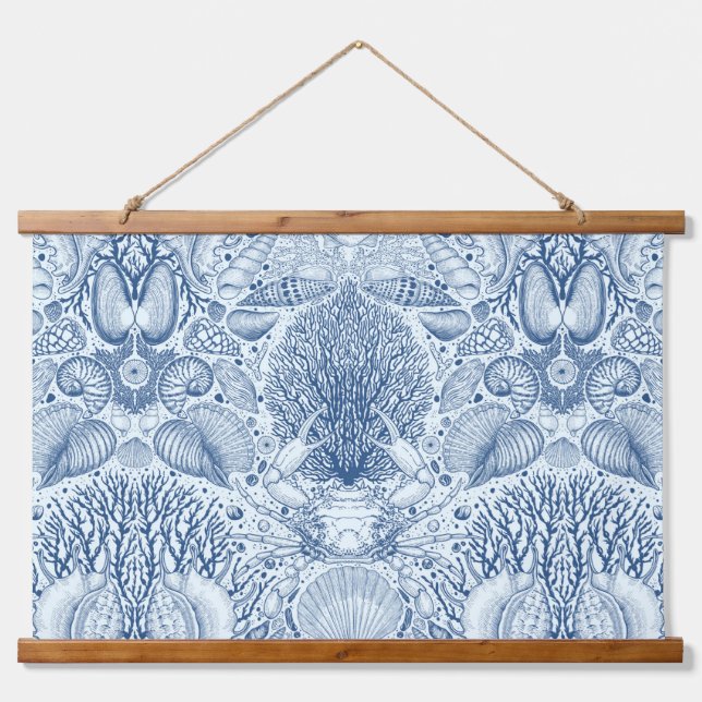 Beach treasures in blue hanging tapestry (Front)