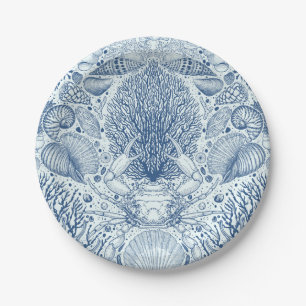 Beach treasures in blue paper plate
