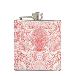 Beach treasures in coral red hip flask