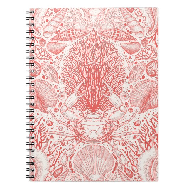 Beach treasures in coral red notebook (Front)