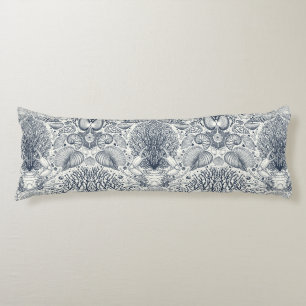 Beach treasures, seashells, crab, corals and seawe body cushion