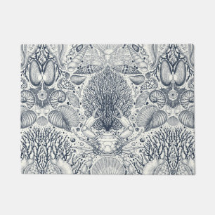 Beach treasures, seashells, crab, corals and seawe doormat