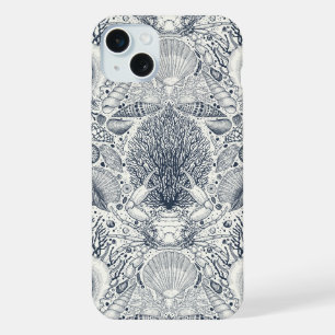 Beach treasures, seashells, crab, corals and seawe iPhone 15 plus case