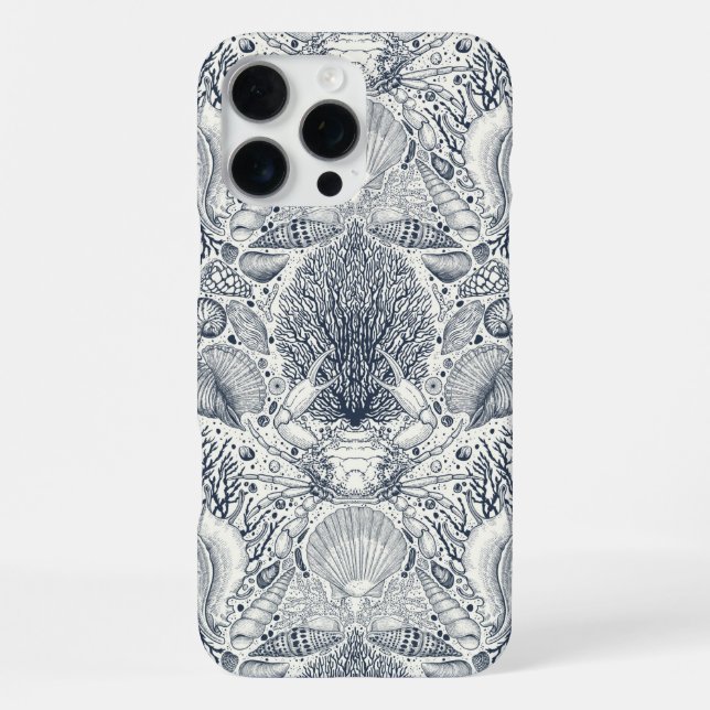 Beach treasures, seashells, crab, corals and seawe iPhone case (Back)