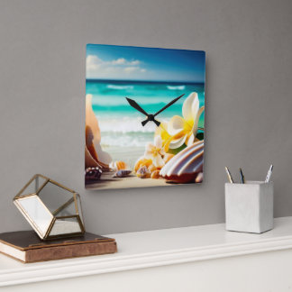 Beach Treasures Square Wall Clock