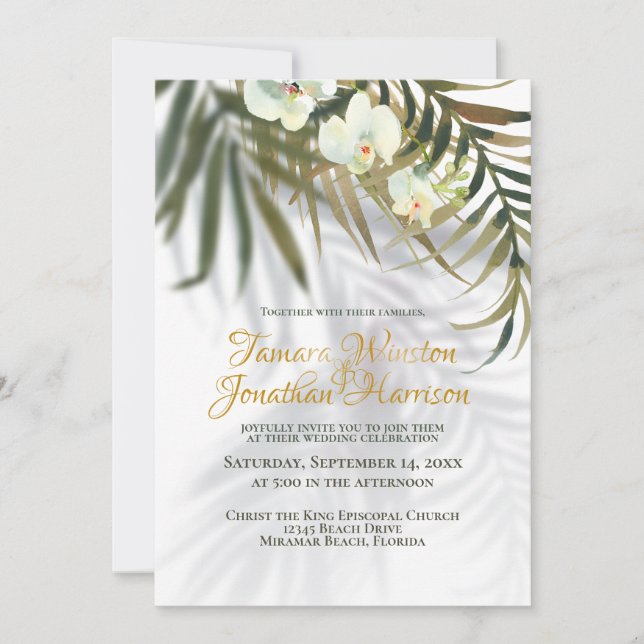 Beach Tropical All In One Palms Shadows Wedding In Invitation (Front)