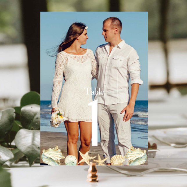 Beach Tropical Coastal Destination Wedding Photo Table Number (Creator Uploaded)