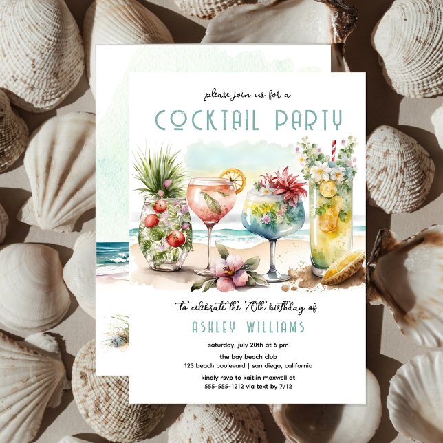 Beach Tropical Cocktails 70th Birthday Party Invitation (Creator Uploaded)