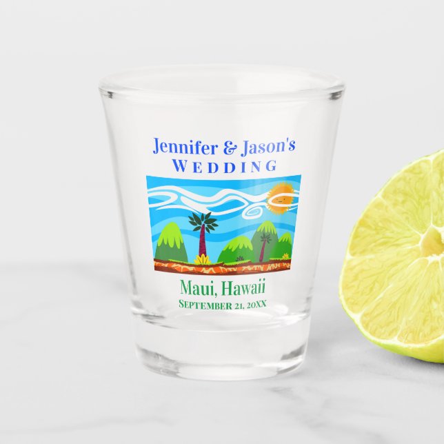 Beach Tropical Destination Wedding Hawaii Favour Shot Glass (Front)