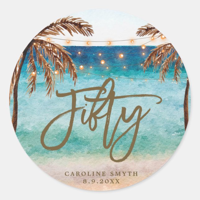 beach tropical fifty birthday sticker (Front)