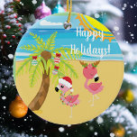 Beach Tropical Flamingo Christmas Holiday Ceramic Ornament<br><div class="desc">This design was created though digital art. It may be personalised in the area provided or customising by changing the photo or added your own words. Contact me at colorflowcreations@gmail.com if you with to have this design on another product. Purchase my original abstract acrylic painting for sale at www.etsy.com/shop/colorflowart. See...</div>