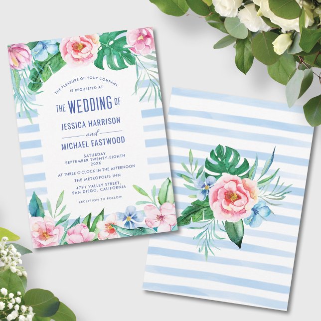 Beach Tropical Floral Hawaiian Colourful Wedding Invitation (Creator Uploaded)