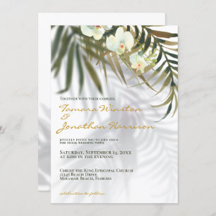 Beach Tropical Greenery Shadow Destination Wedding Invitation