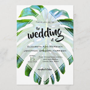 Beach Tropical Hawaii Leaf Greenery Photo Wedding Invitation